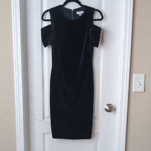Calvin Klein Green Velvet Cold-Shoulder Midi Dress